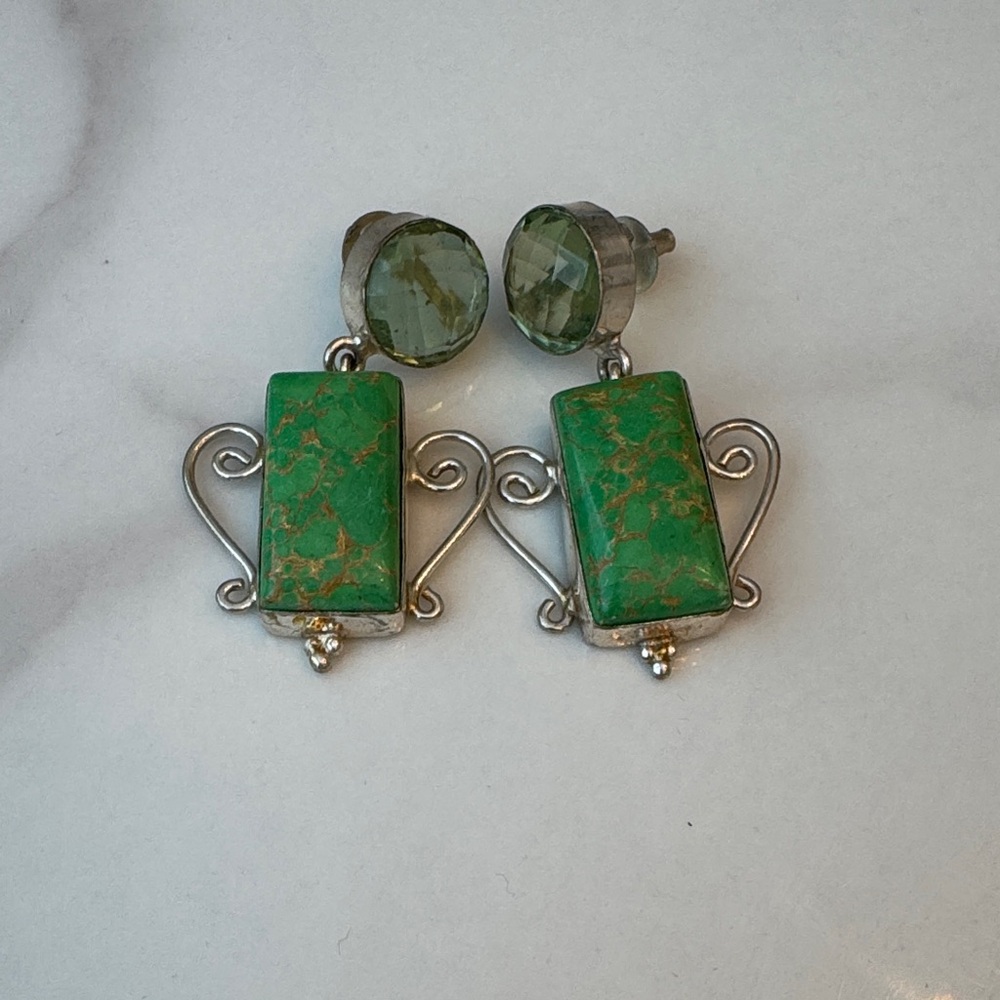 Elegant Green and Silver Earrings